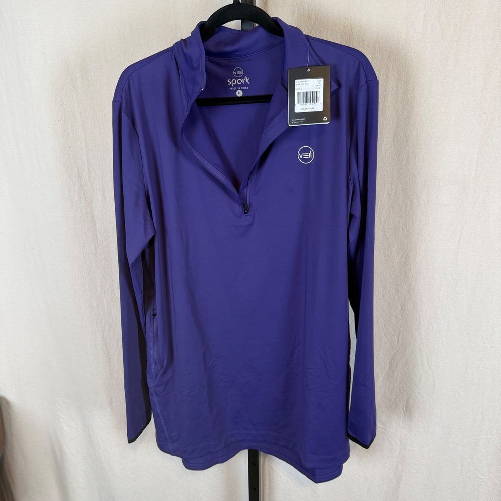 New Veil Garments Spark Half-Zip Purple Modest Performance Top Womens XL NWT